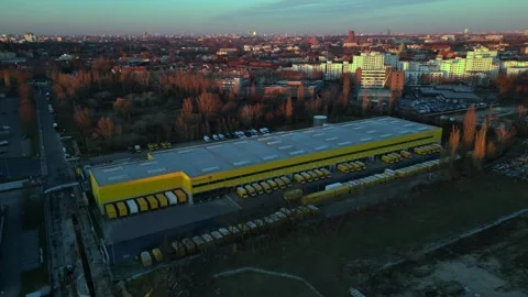 Logistics center, delivery vans distribution. Lovely aerial view flight drone Stock Footage 321821334