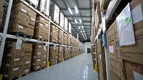 Logistics center interior full of racks Stock Footage 163979300