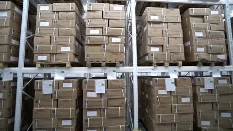 Logistics center interior full of racks Stock Footage 163979620