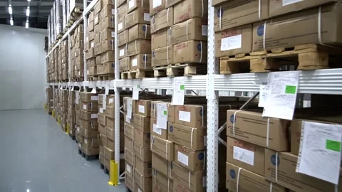 Logistics center interior full of racks Stock Footage 163979685