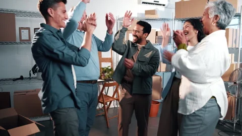 Logistics, clapping and business people with stack of hands for unity Stock Footage 341547295