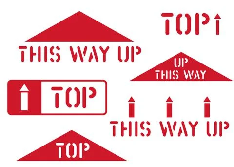 Logistics clean rubber stamp set for cargo. Vector this way up, top retro Stock Illustration