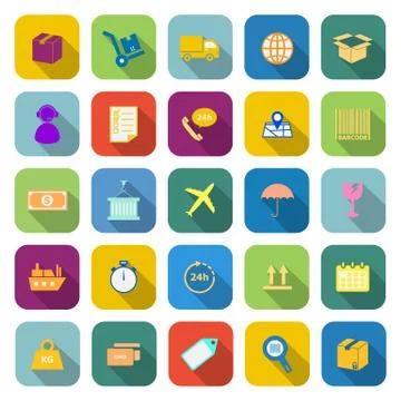 Logistics color icons with long shadow Illustrazione stock