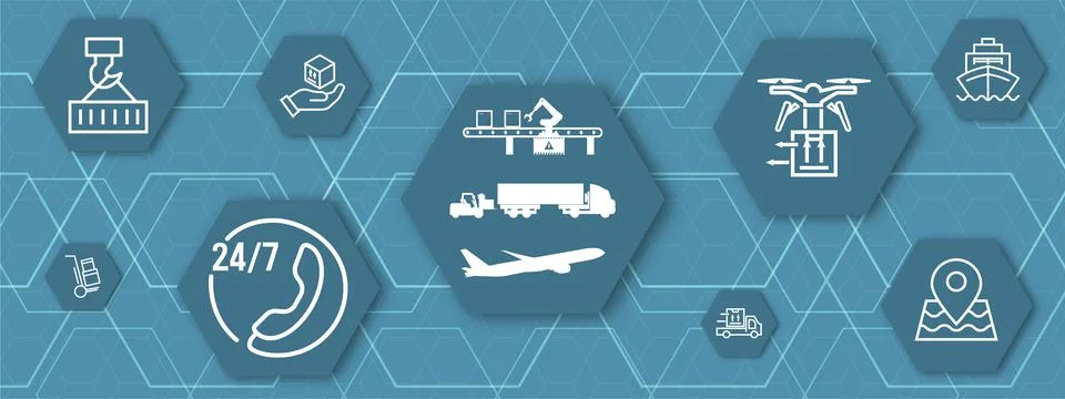 Logistics Components background with Inbound-Outbound transportation, Stock Illustration