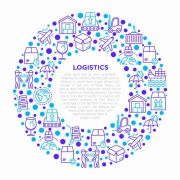 Logistics concept in circle with thin line icons Illustrazione stock