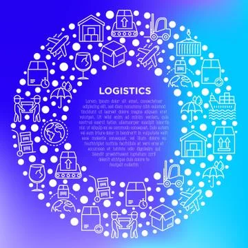 Logistics concept in circle with thin line icons Stock Illustration