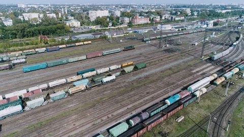 Logistics concept. many ways, freight trains re sorting. industrial railway Stock Footage 98446590