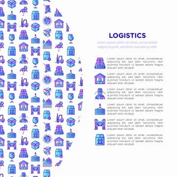 Logistics concept with thin line icons: forklift loader, conveyor belt Stock Illustration
