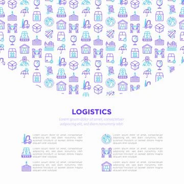 Logistics concept with thin line icons: forklift loader, conveyor belt Stock Illustration