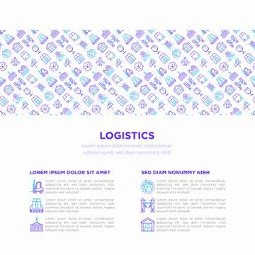 Logistics concept with thin line icons: forklift loader, conveyor belt Illustrazione stock