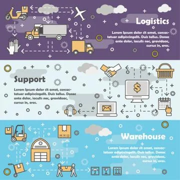 Logistics concept vector flat line art banner set Illustrazione stock