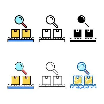 Logistics conveyor and research boxes color icon types vector イラスト素材