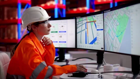 Logistics Coordinator Monitors Fleet Tracking Software Stock Footage 339896925