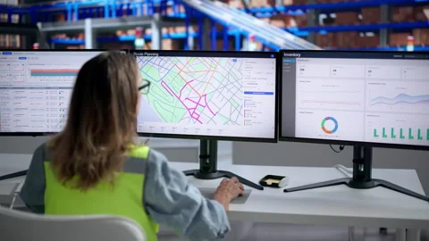 Logistics Coordinator Monitors Fleet Tracking Software Stock Footage 346325489