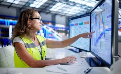 Logistics Coordinator Uses Computer Software To Track Fleet Routes Efficientl Stock Photos