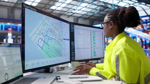 Logistics Coordinator Using Computer To Track Stock Footage 346322168