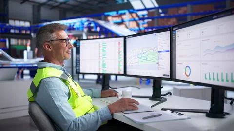 Logistics Coordinator Is Using Fleet Tracking Software Stock Footage 344711034