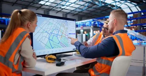 Logistics Coordinators Use Computer Software To Track Packages Efficiently. Stock Photos