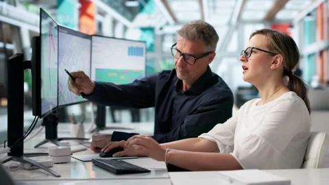 Logistics Coordinators Using Computer Screens Stock Footage 336366029