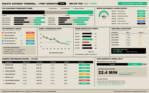 Logistics Dashboard for Container Port Operations and Terminal Management Stock Illustration