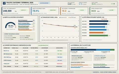 Logistics Dashboard for Pacific Gateway Container Terminal Port Operations Stock Illustration
