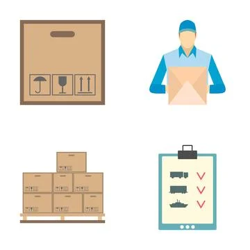 Logistics, delivery and shipping process flat icons Illustrazione stock