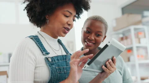 Logistics, delivery and tablet with ecommerce women employee working in shipping Stock Footage 213932218