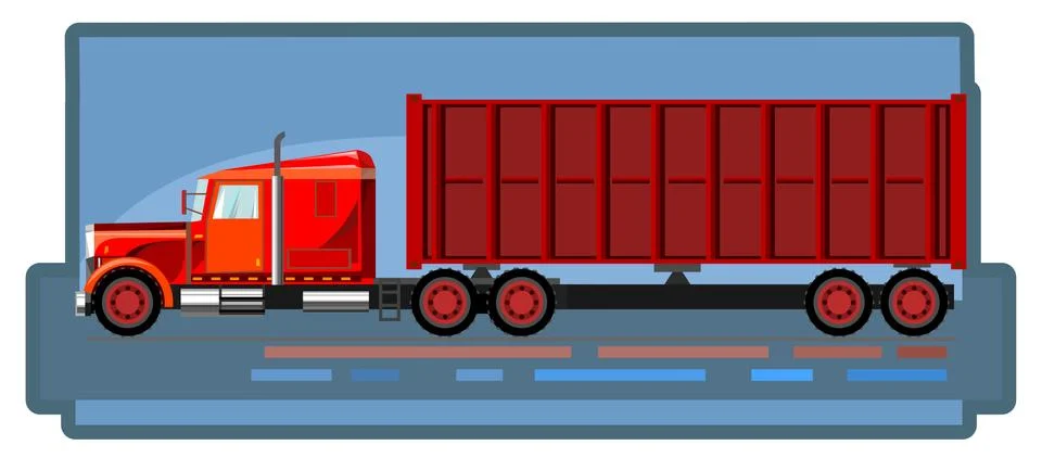 Logistics delivery of containers by car. Vector illustration. Container ship. Stock Illustration