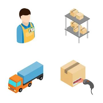 Logistics delivery supply chain management system isometric icons Stock Illustration