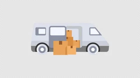 Logistics delivery van opening door unloading boxes and moving animation 動画素材 332697985