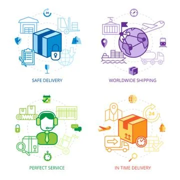 Logistics Design Line Icons Set Illustrazione stock