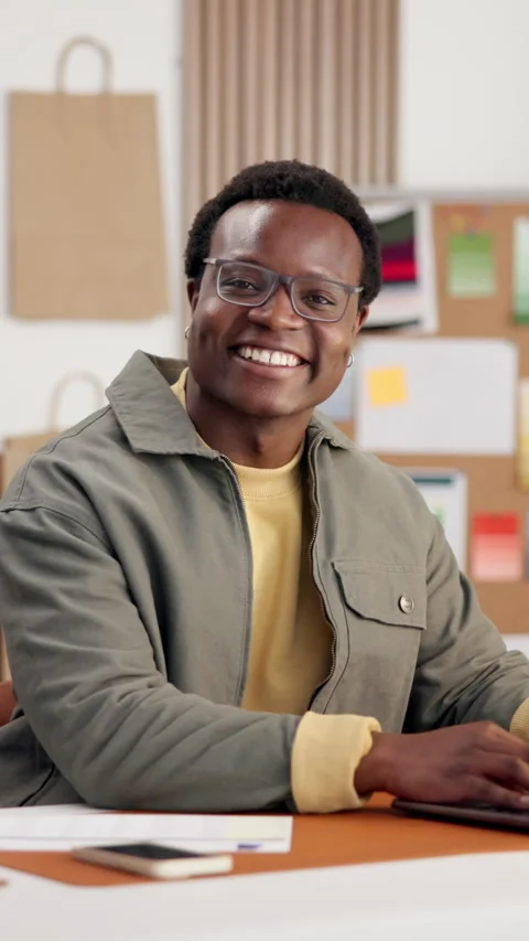 Logistics, face or happy man in office with laptop, confidence or pride as Stock Footage 346773568