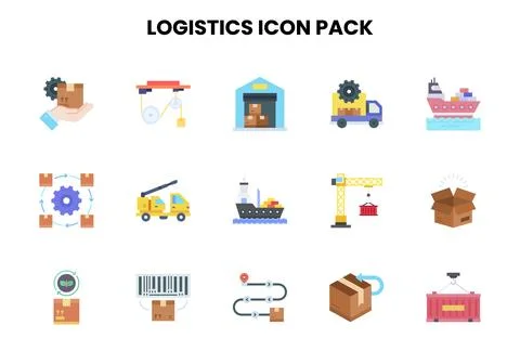 Logistics Flat Set Icons Pack Stock Illustration