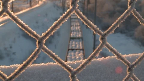 Logistics. Freight. Plant. Ice diamond. Winter. Dawn. Snow. Stock Footage 80742806