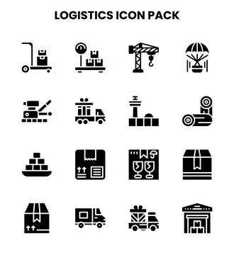 Logistics Glyph Design Icons Pack Stock Illustration