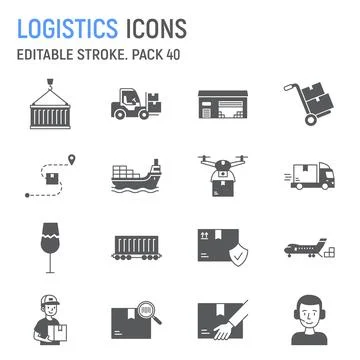 Logistics glyph icon set Stock Illustration