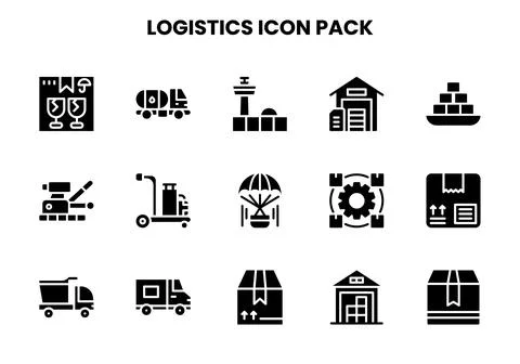 Logistics Glyph Vector Icons Pack Stock Illustration