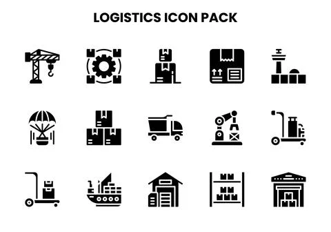 Logistics Glyph Vector Icons Pack Stock Illustration