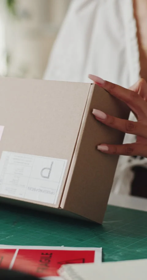 Logistics, hands and packing box in small business for client order, export Stock Footage 336670178