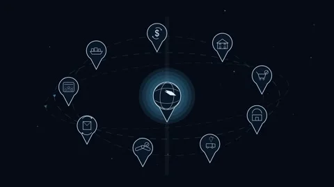 Logistics hologram interface with transportation icons floating in a futuris Видео 344095983