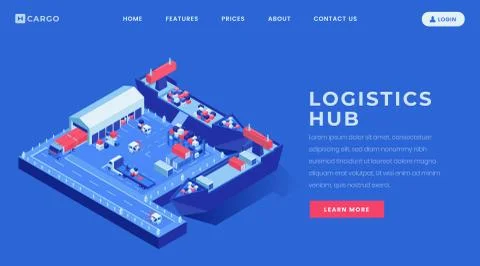 Logistics hub landing page vector template. Sea freight industry website Stock Illustration