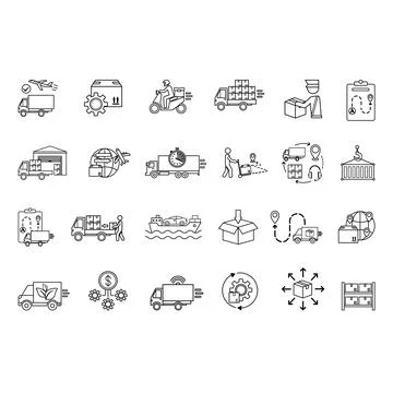 Logistics Icon Set. Vector Icon Delivery, Customs Clearance, Inventory, Loa.. Stock Illustration