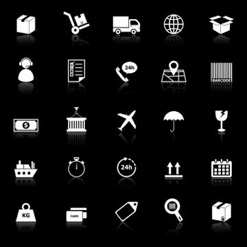 Logistics icons with reflect on black background イラスト素材