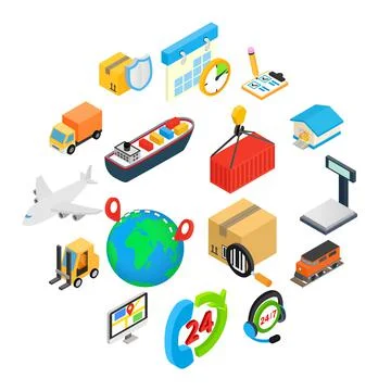Logistics isometric 3d icons Illustrazione stock