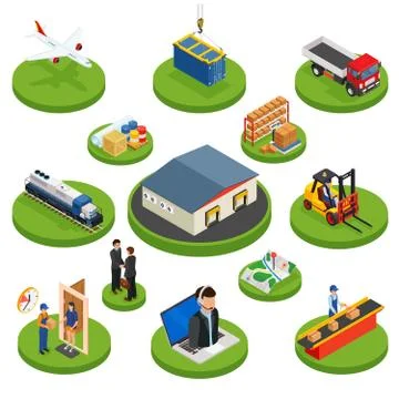 Logistics isometric icons set of different transportation distribution vehicl イラスト素材