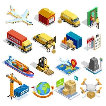 Logistics Isometric Icons Set Illustrazione stock