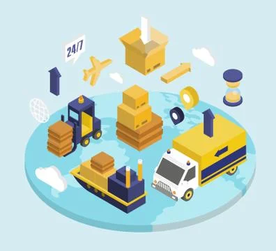 Logistics Isometric Set Illustrazione stock