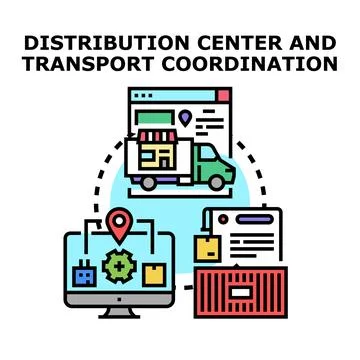 Logistics management concept coordinating distribution center and transport 스톡 일러스트