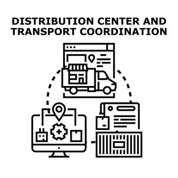 Logistics management concept coordinating distribution center and transport Stock Illustration