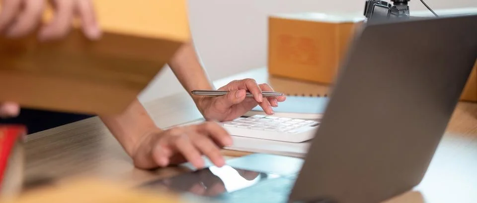 Logistics Management. Hands-on teamwork for package processing and delivery Stock Photos